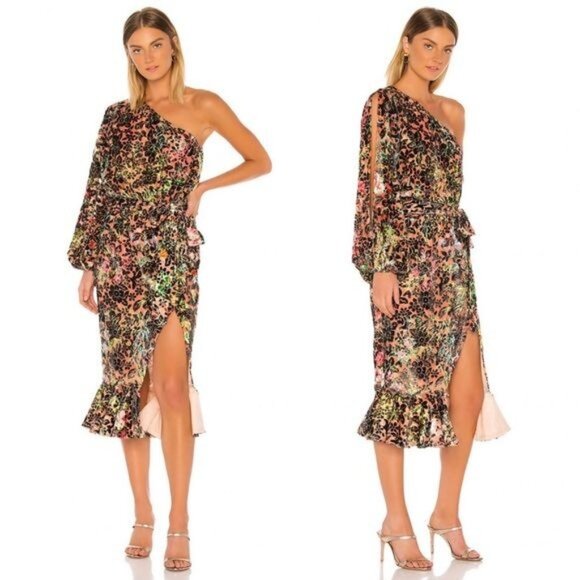 Hemant and Nandita Dresses & Skirts - NWT Hemant Nandita REVOLVE Veena Dress in Black velvet one shoulder floral S
